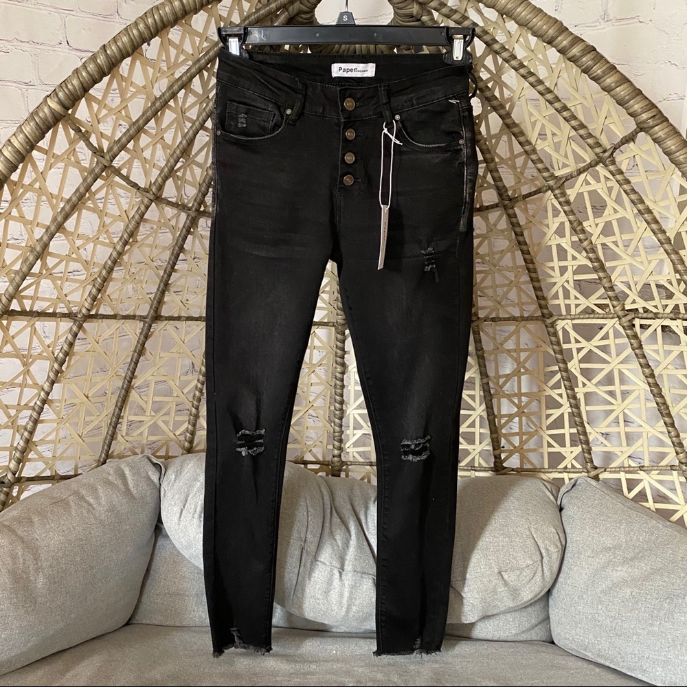Paper Cocoon Distressed High Waist Jeans - Black